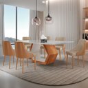 Ver imagem 1 de Conjunto para Sala de Jantar Mesa Sarah em Madeira Tampo 180cm com Vidro e 6 Cadeiras Roma Marrom/Ca