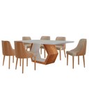 Ver imagem 3 de Conjunto para Sala de Jantar Mesa Sarah em Madeira Tampo 180cm com Vidro e 6 Cadeiras Roma Marrom/Ca