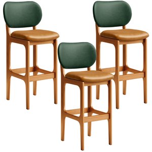 Kit 3 Banquetas Alta Bar Cozinha Jantar Betta L02 Imbuia Couríssimo Whisky Facto Verde - Lyam