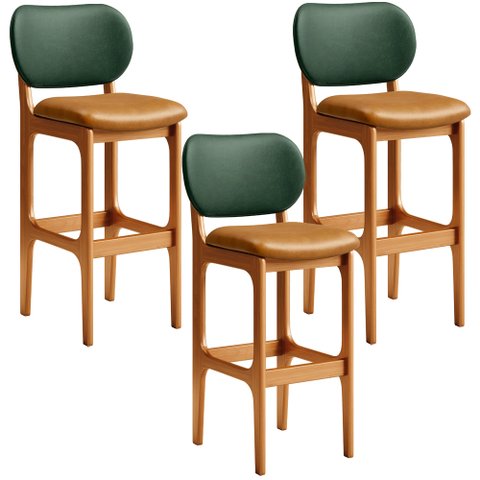 Kit 3 Banquetas Alta Bar Cozinha Jantar Betta L02 Imbuia Couríssimo Whisky Facto Verde - Lyam