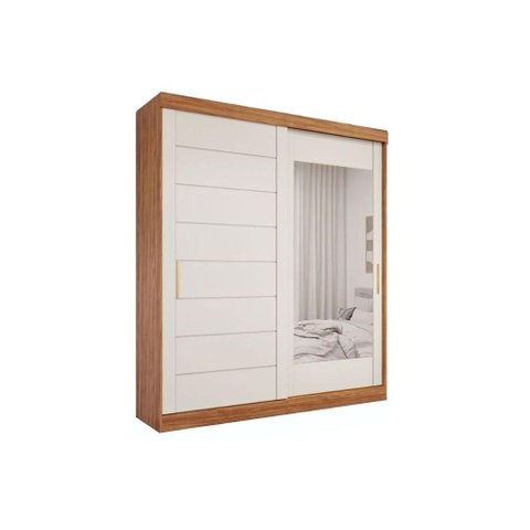 Guarda Roupa Casal 2 Portas de Correr (1 C/ Espelho) e 3 Gavetas Flora Cinamomo/off White - Panan