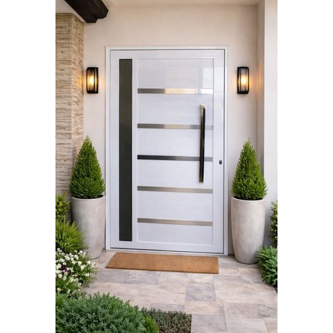 Porta Pivotante de Aluminio Branco Frisada com Vidro 2,10 (a) X 1,20 (l) Linha 30 Oferta
