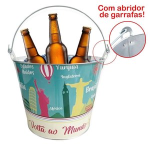 Kit 2 Baldes de Gelo para Cerveja Estampado em Metal Galvanizado com Abridor 7,6 Litros