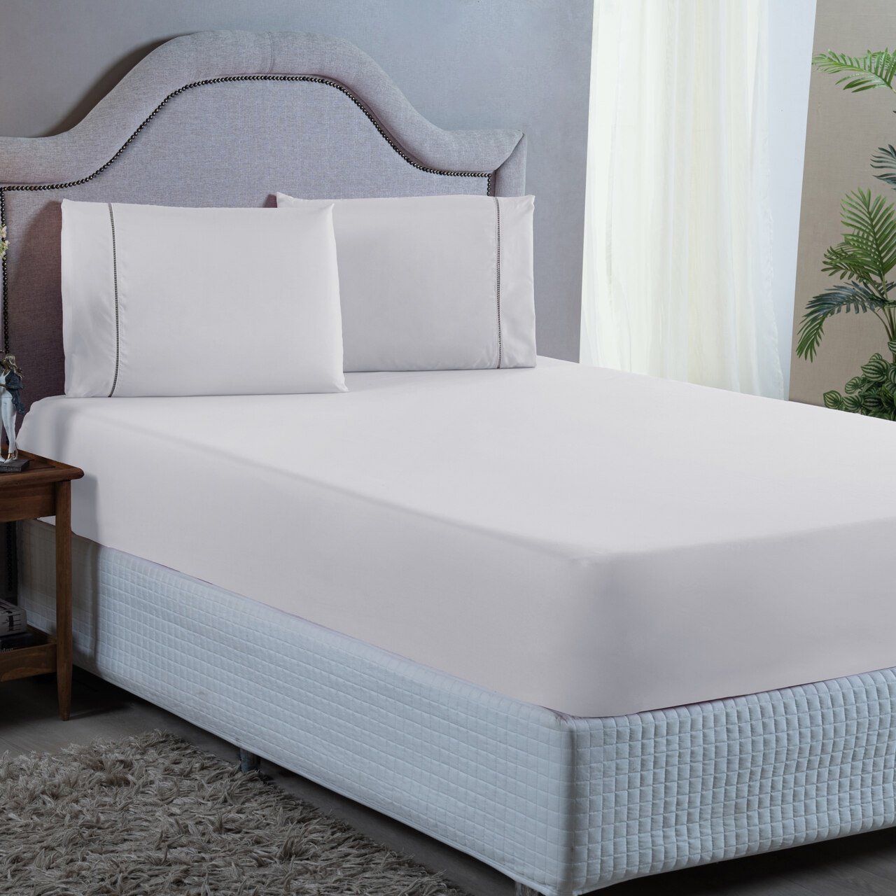 Conjunto Lençol King Ponto Palito Micropercal 400 Fios 3 Peças Roupa Cama Box e Padrão:branco - 2