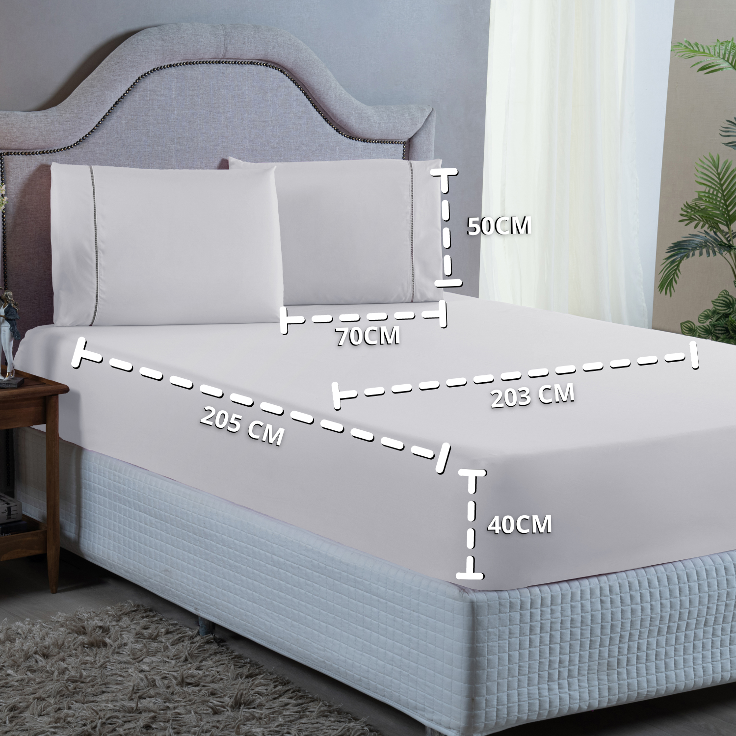 Conjunto Lençol King Ponto Palito Micropercal 400 Fios 3 Peças Roupa Cama Box e Padrão:branco - 7