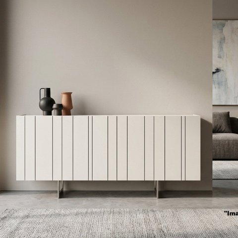 Buffet Aparador 100% MDF 4 Portas Frisado 180cm Pés em Metal Champanhe Luna