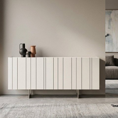 Buffet Aparador 100% MDF 4 Portas Frisado 180cm Pés em Metal Champanhe Luna