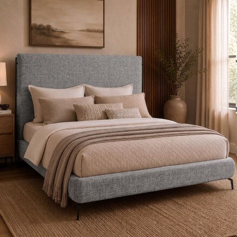 Cama Japonesa com Cabeceira Almeriaharu King Linho Cinza - Sallar Home