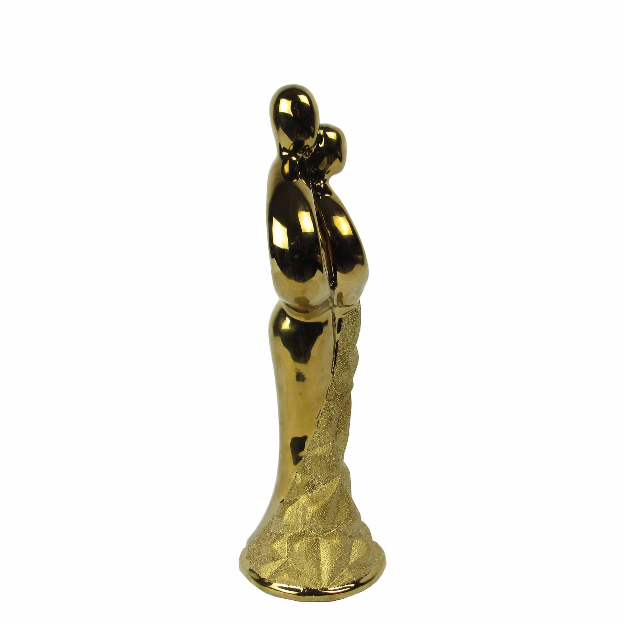 Estatueta Casal Se Abraçando em Porcelana Dourado - 34x12cm - Encante-se com Nosso Objeto Decorativo - 2