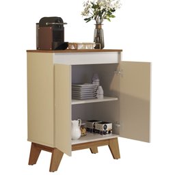 Aparador Buffet Cancun 2 Portas Balcão Cozinha:Off White/Freijó - 1