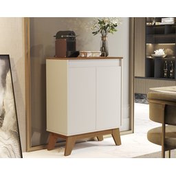 Aparador Buffet Cancun 2 Portas Balcão Cozinha:Off White/Freijó - 4