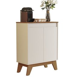 Aparador Buffet Cancun 2 Portas Balcão Cozinha:Off White/Freijó - 2