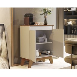 Aparador Buffet Cancun 2 Portas Balcão Cozinha:Off White/Freijó - 3