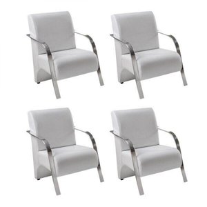 Kit 4 Poltronas 1 Lugar Vênus Pé Alumínio Courino Branco