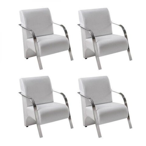 Kit 4 Poltronas 1 Lugar Vênus Pé Alumínio Courino Branco