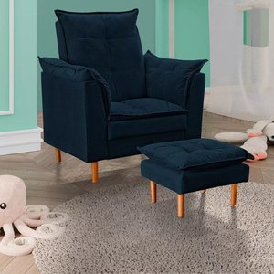 Poltrona Decorativa + Mini Puff Opala Tecido Suede Azul - Fri Varejo
