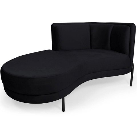 Sofá Chaise Penélope 3 Lugares Fixo 163cm Preto Veludo