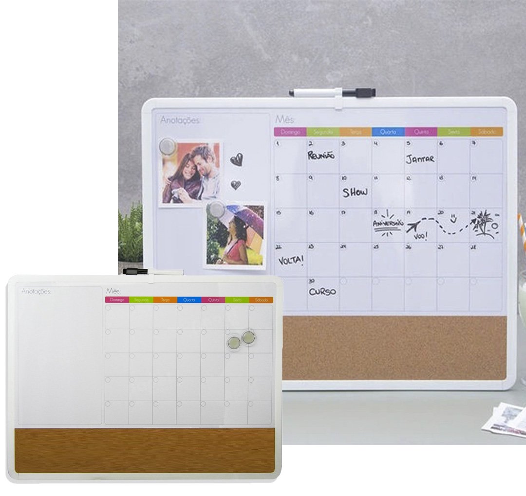 Lousa Quadro Magnético Planner Planejamento Semanal Mensal Caneta Anotações Lembretes Parede - 1