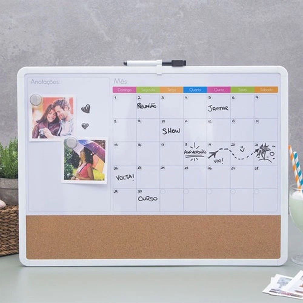 Lousa Quadro Magnético Planner Planejamento Semanal Mensal Caneta Anotações Lembretes Parede - 3