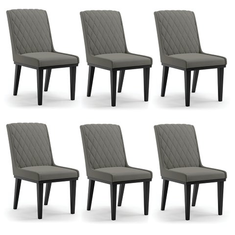 Cadeira Sala de Jantar Base Madeira Preto Kit 6 Sofia Suede Grafite D03 - D'Rossi