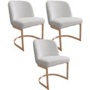 Ver imagem 1 de Kit 3 Cadeiras De Jantar Cléo Base Ouro Fosco Linho Bouclê Off White - CasaePoltrona