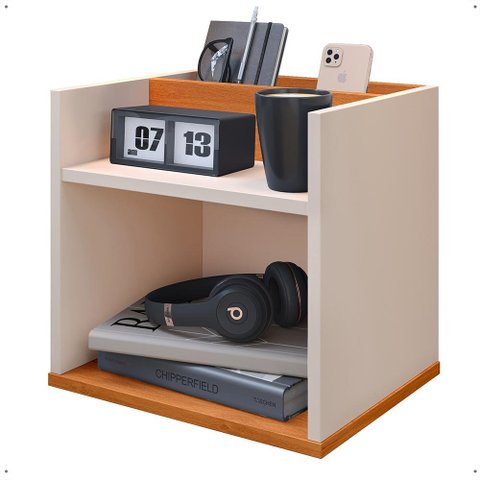 Mesa Cabeceira Suspensa Madri Divisória Nicho Mesinha Decorativa Quarto - Off White/cinamomo