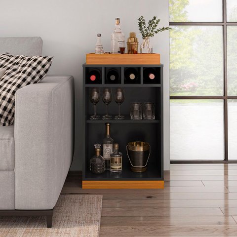 Aparador Adega Bar Bandeja Removível de Mdf 1 Prateleira e Nichos