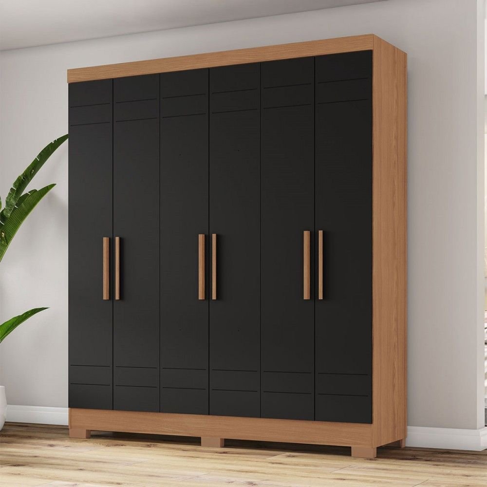 Guarda-roupa Solteiro 6 Portas 2 Gavetas Nature/preto Hp B369