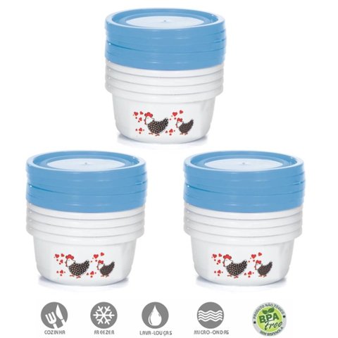 Kit Mini Potes Redondo Plástico Prime 270ml Galinha Angola 15 Peças - Ercaplast