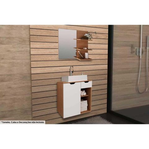 Conjunto de Banheiro Armário C/ Espelho Bn3608 e Balcão Suspenso Bn3605 S/ Cuba Pia 60cm Cor Amê