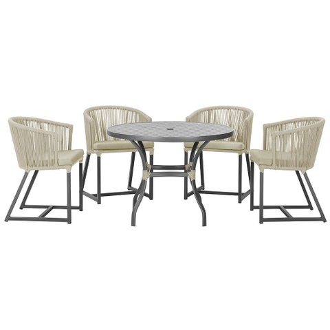 Mesa com 4 Cadeiras de Jantar Roma 100cm e Noronha em Aluminío Preto Corda Nautica Estofado 7 Trama