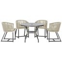 Ver imagem 1 de Mesa com 4 Cadeiras de Jantar Roma 100cm e Noronha em Aluminío Preto Corda Nautica Estofado 7 Trama