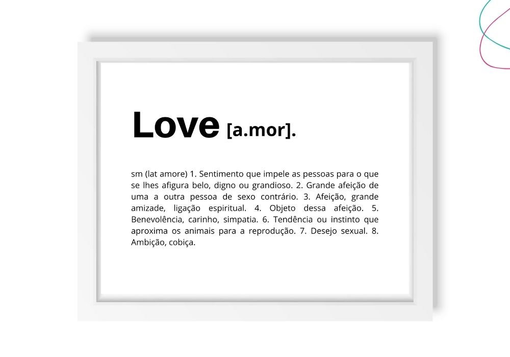 Quadro Decorativo Significado de Love Amor moldura e vidro:Preta ...