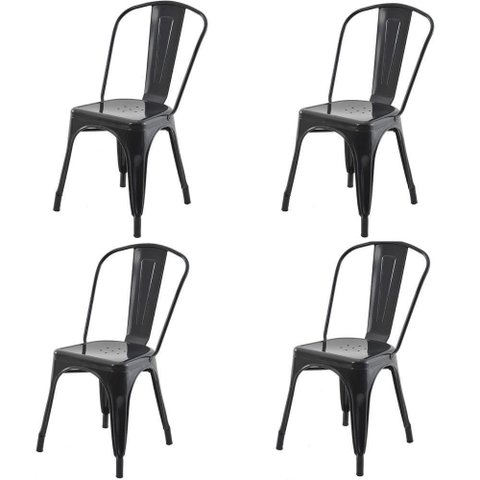 Kit 4 Cadeiras Tolix Iron Titan Rivatti Aço Preto