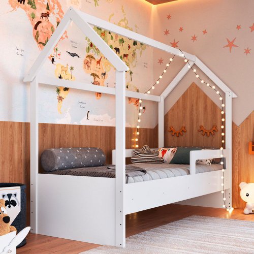 Cama Montessoriana Infantil Com Grades De Proteção 1,95 M Cor Branco