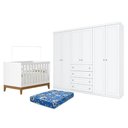 Ver imagem 1 de Berço Americano Flip Branco Acetinado Reller e Guarda Roupa Casal Americano 6 Portas Branco e Colch