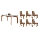 Ver imagem 1 de Sala Jantar Mesa Londrina Tampo C/ Vidro Curvo 180cm+6 Cadeiras Dafne Madeira Naturale/off White -