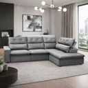 Ver imagem 3 de Sofá 3 Lugares Retrátil Reclinável Chaise Direito 258cm Bergen F04 Veludo Cinza - Lyam Decor
