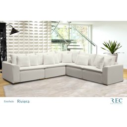 Sofá Modular Riviera Linho Creme 280x280 cm - Meu Estofado Sofá Modular Riviera Sala Quarto Recepção - 4