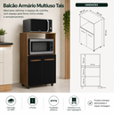 Ver imagem 2 de Balcão Armário Multiuso Tais de Cozinha com Nicho para Forno Microonda e com 2 Portas - Savana/Preto