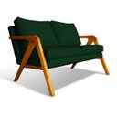 Ver imagem 3 de Namoradeira Sofá 2 Lugares Mona Braço de Madeira com Almofada Veludo Verde Confortável - Arkell