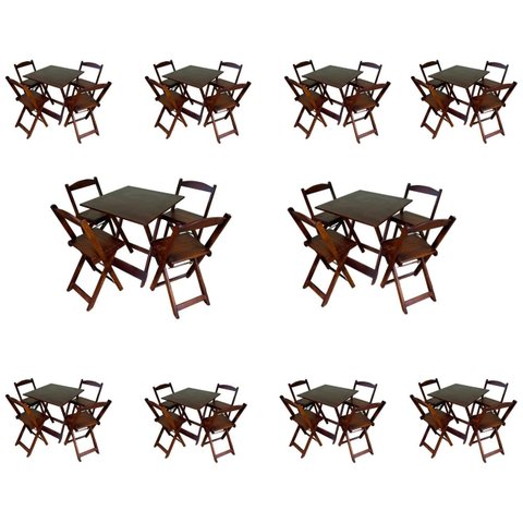 Kit 10 Conjuntos Dobráveis 70x70 com 10  Mesas 40 Cadeiras IMBUIA