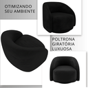 Ver imagem 3 de Poltrona Orgânica Decorativa Giratória Veludo Preto Premium Suporta 150kg Luxo Montada Design Curvo
