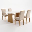 Ver imagem 2 de Conjunto de Mesa 4 Cadeiras Lyra Tampo Vidro MDF 120x80cm Cinamomo Off White
