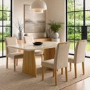 Ver imagem 1 de Conjunto de Mesa 4 Cadeiras Lyra Tampo Vidro MDF 120x80cm Cinamomo Off White