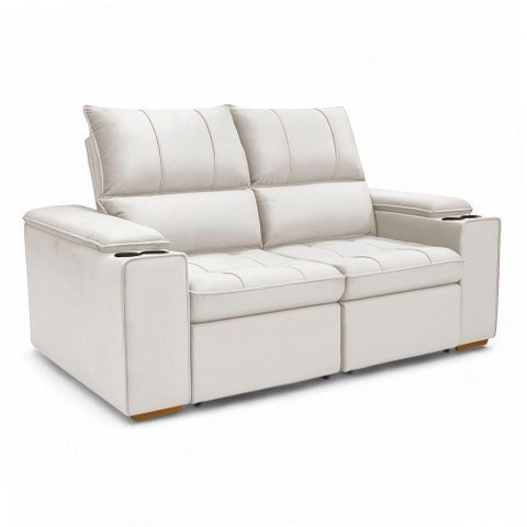 Sofá Boni 2 Lugares Retrátil Reclinável 190cm Bege Veludo Estrutura Madeira Loja Sheep