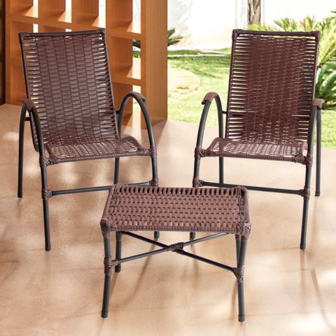 Conjunto de Mesa de Centro e 2 Cadeiras Ônix para Área Externa