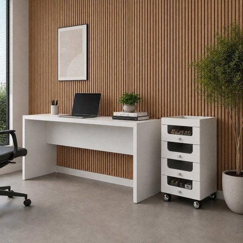 Conjunto Escritório 2 Peças com Escrivaninha e Gaveteiro ME4185, PE2009 Branco Tecnomobili
