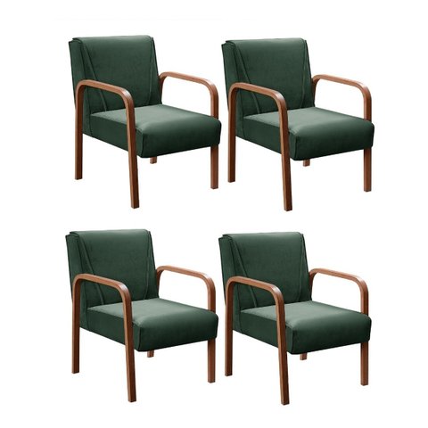Kit 04 Poltronas Cadeiras Decorativas Anita Para Sala Mesa De Jantar Quarto Recepção - Veludo Verde