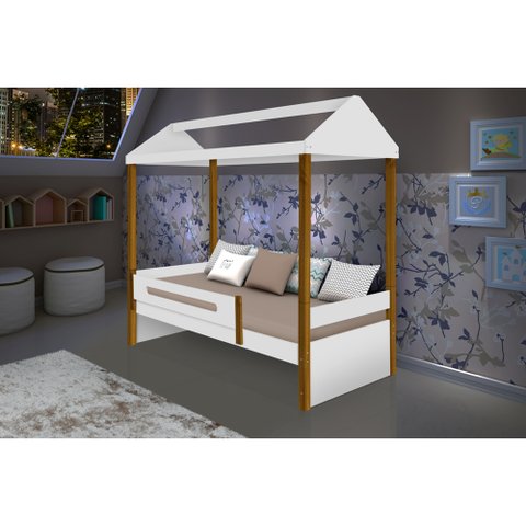 Cama de Criança Infantil Solteiro Design Montessoriana Sara - Branco/amêndoa